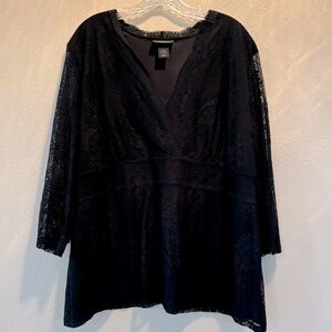 Lane Bryant Black Lace Double-Layered 3/4 Sleeve V-Neck 22/24
